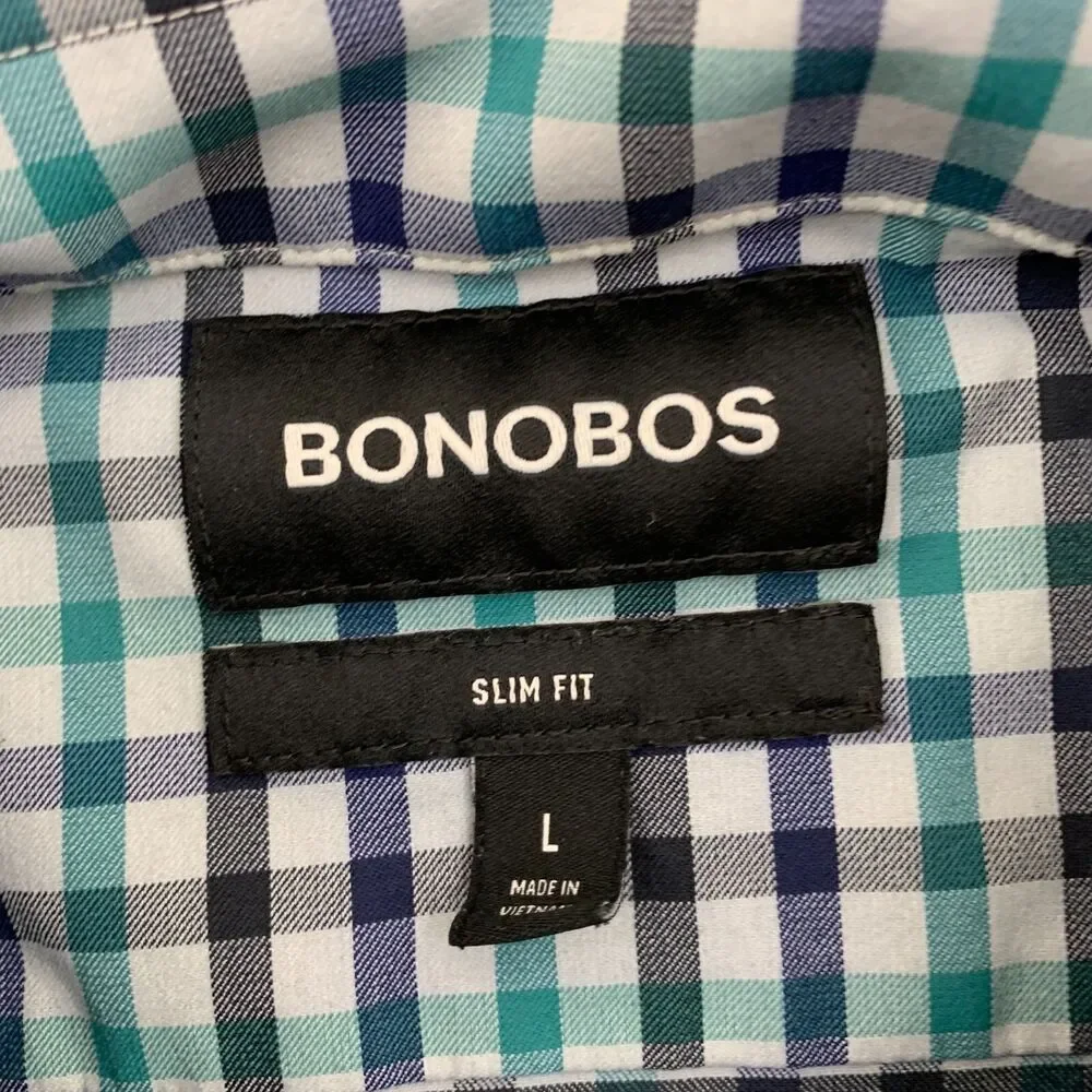 Bonobos Button Shirt Mens Large Slim Fit Stretch Gingham Plaid Long Sleeve